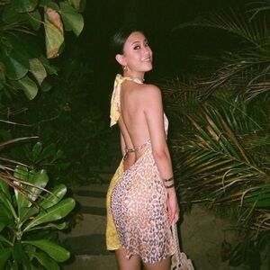 Vintage Roberto Cavalli halter yellow brown leopard print mini dress